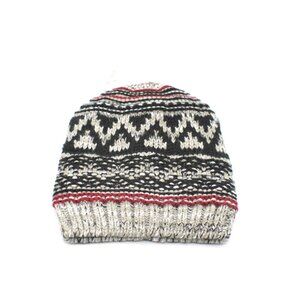 ZARA Knit Beanie Hat Fair Isle Pattern Size Large Grey Black Red Winter Ski NWT